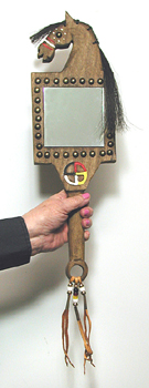 Authentic Native American horse mirror board with medicine wheel by Lakota artisan Alan Monroe