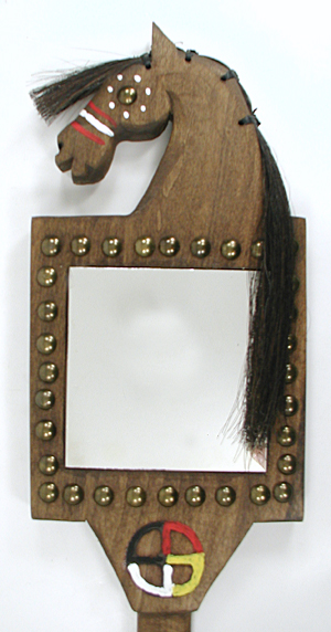 Authentic Native American horse mirror board with medicine wheel by Lakota artisan Alan Monroe