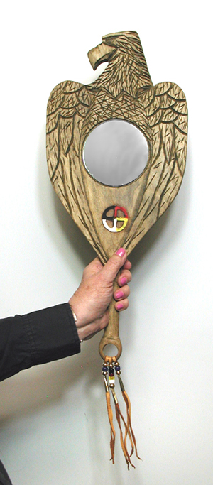 Authentic Native American Eagle Mirror board with medicine wheel by Lakota artisan Alan Monroe