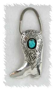 Hand made Native American Indian Jewelry; Navajo Sterling Silver Turquoise Stamped Key Ring