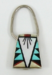 Authentic Native American Zuni Indian Sterling Silver Multi-Stone Inlay Key Ring by Quinton Bowannie