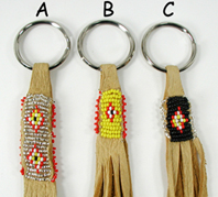 Lakota hand-beaded buckskin key rings by Rose Little Thunder