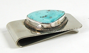 Hand made Native American Indian Jewelry; Navajo Sterling Silver  and Turquoise Bearpaw Money Clip