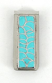 Sterling Silver Turquoise Fish Scale Inlay Money Clip