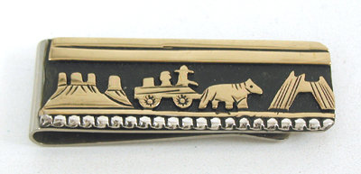 Authentic Native American sterling silver and gold Storyteller Money Clip by Navajo artisan Tommy Singer