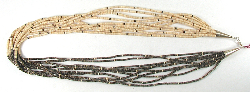 Authentic Native American Shell Heishi 10 Strand 25 inch Necklace by Santo Domingo artisan Ramona Bird - overview