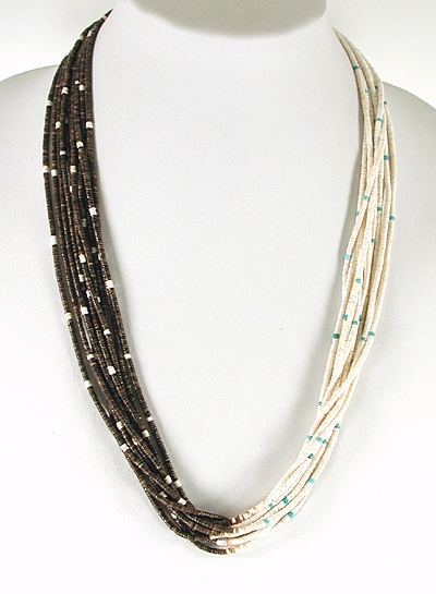Authentic Native American Shell Heishi 10 Strand 25 inch Necklace by Santo Domingo artisan Ramona Bird