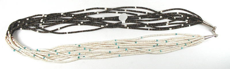 Authentic Native American Shell Heishi 10 Strand 25 inch Necklace by Santo Domingo artisan Ramona Bird - overview