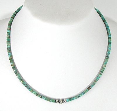 Authentic Native American 18 inch turquoise Heishi  Necklace by the Navajo Teller family