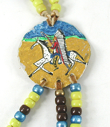 Authentic Native American crow bead and hand-painted shield necklace by Lakota artisan Travis Harden