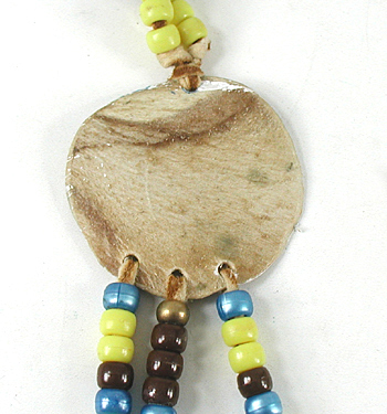 Authentic Native American crow bead and hand-painted shield necklace by Lakota artisan Travis Harden