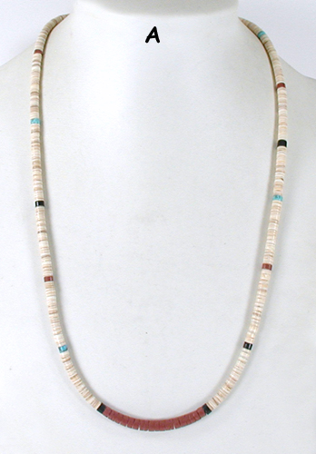 authentic Native American 25 inch mixed stone Heishi  Necklace by Santo Domingo artisan Torevia Crespin