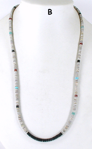 authentic Native American 25 inch mixed stone Heishi  Necklace by Santo Domingo artisan Torevia Crespin
