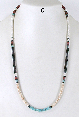 authentic Native American 25 inch mixed stone Heishi  Necklace by Santo Domingo artisan Torevia Crespin