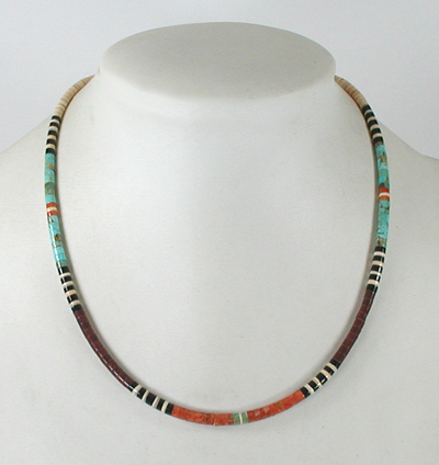 authentic Native American 18 1/2 inch multi stone Heishi  Necklace by Santo Domingo artisan Torevia Crespin