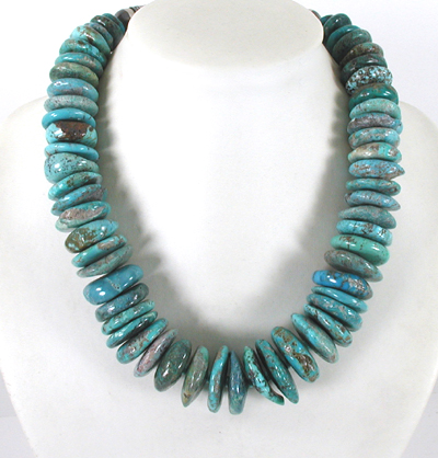Authentic Native American Heishi 21 inch graduated  turquoise Heishi  Necklace by Taos artisan Fred Archuleta