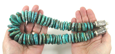 Authentic Native American Heishi 21 inch graduated  turquoise Heishi  Necklace by Taos artisan Fred Archuleta