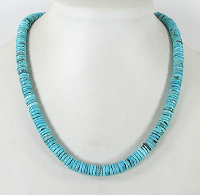 Authentic Native American Heishi 20 inch turquoise Heishi Necklace by Taos artisan Fred Archuleta