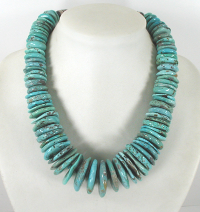 Authentic Native American Heishi 21 inch graduated  turquoise Heishi  Necklace by Taos artisan Fred Archuleta