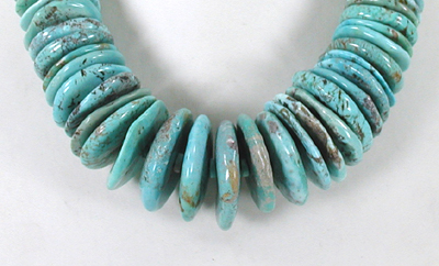 Authentic Native American Heishi 21 inch graduated  turquoise Heishi  Necklace by Taos artisan Fred Archuleta