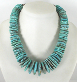Authentic Native American Heishi 21 inch graduated  turquoise Heishi  Necklace by Navajo artisan Billy Archuleta