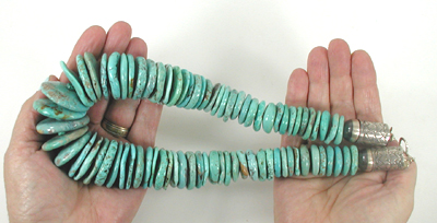 Authentic Native American Heishi 21 inch graduated  turquoise Heishi  Necklace by Taos artisan Fred Archuleta