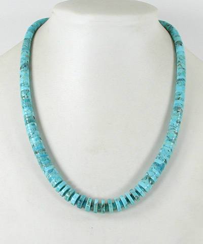 Authentic Native American Heishi 21 inch turquoise Heishi Necklace by Santo Domingo artisan Lupe Lovato