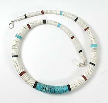 Authentic Native American 25 inch graduated Melon Shell Heishi Necklace by Torevia Crespin, Santo Domingo
