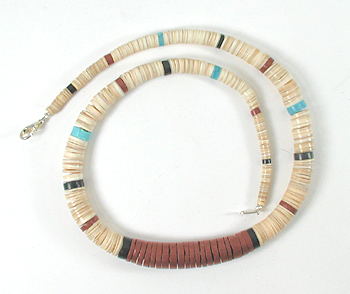 Authentic Native American jewelry 19 inch graduated melon shell Heishi Necklace by Santo Domingo artisan Torevia Crespin