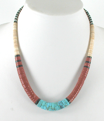 Authentic Native American jewelry 19 inch graduated melon shell Heishi Necklace by Santo Domingo artisan Torevia Crespin