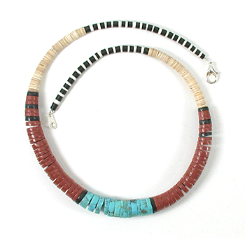 Authentic Native American jewelry 19 inch graduated melon shell Heishi Necklace by Santo Domingo artisan Torevia Crespin