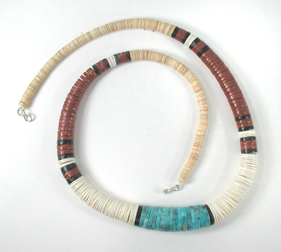 Authentic Native American jewelry 26 inch graduated melon shell Heishi Necklace by Santo Domingo artisan Torevia Crespin