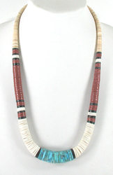 Authentic Native American jewelry 26 inch graduated mixed stone  Heishi Necklace by Santo Domingo artisan Torevia Crespin