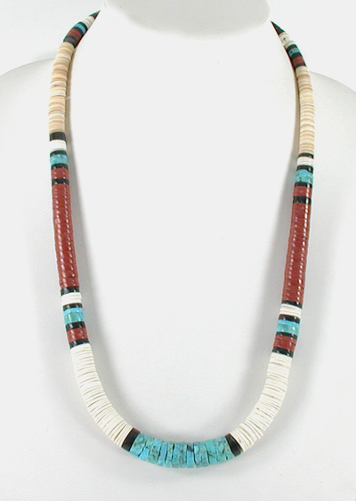 Authentic Native American jewelry 26 inch graduated mixed stone  Heishi Necklace by Santo Domingo artisan Torevia Crespin