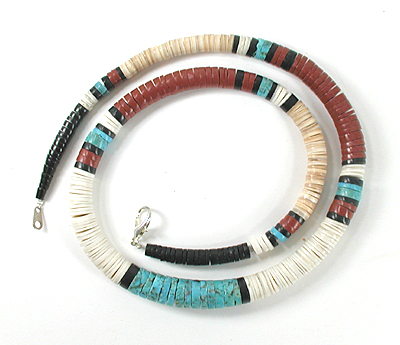 Authentic Native American jewelry 26 inch graduated melon shell Heishi Necklace by Santo Domingo artisan Torevia Crespin