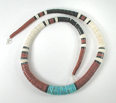 Authentic Native American jewelry 26 inch graduated melon shell Heishi Necklace by Santo Domingo artisan Torevia Crespin