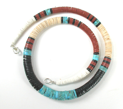 Authentic Native American jewelry 26 inch graduated melon shell Heishi Necklace by Santo Domingo artisan Torevia Crespin