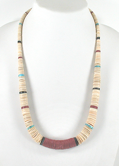 Authentic Native American jewelry 26 inch graduated mixed stone  Heishi Necklace by Santo Domingo artisan Torevia Crespin