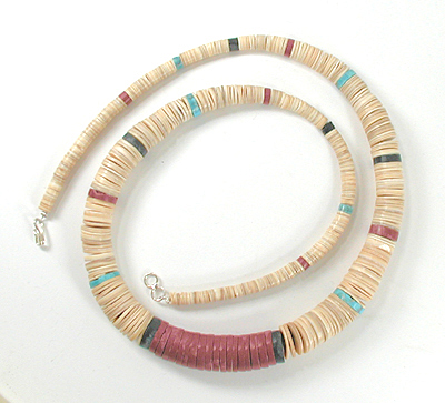 Authentic Native American jewelry 26 inch graduated melon shell Heishi Necklace by Santo Domingo artisan Torevia Crespin