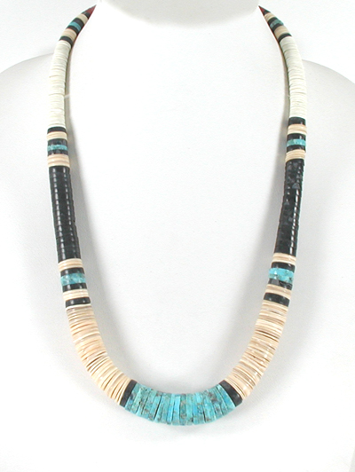 Authentic Native American jewelry 26 inch graduated mixed stone  Heishi Necklace by Santo Domingo artisan Torevia Crespin