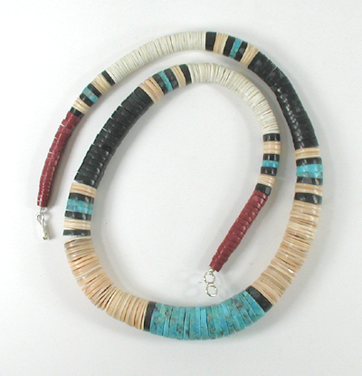 Authentic Native American jewelry 26 inch graduated melon shell Heishi Necklace by Santo Domingo artisan Torevia Crespin