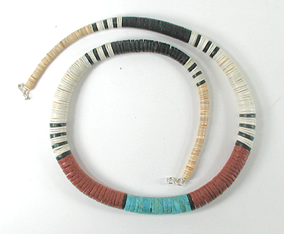 Authentic Native American jewelry 26 inch graduated melon shell Heishi Necklace by Santo Domingo artisan Torevia Crespin