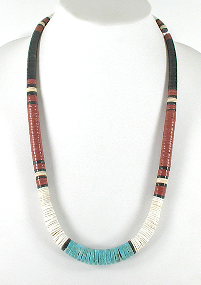 Authentic Native American jewelry 26 inch graduated melon shell Heishi Necklace by Santo Domingo artisan Torevia Crespin