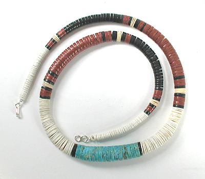 Authentic Native American jewelry 26 inch graduated melon shell Heishi Necklace by Santo Domingo artisan Torevia Crespin