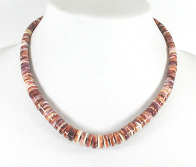 Authentic Native American Heishi 17 inch Orange Spiny Oyster Heishi Necklace by Santo Domingo artisan Ramon Calavaza