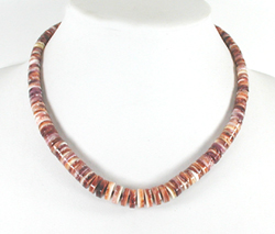 Authentic Native American Heishi 17 inch Orange Spiny Oyster Heishi Necklace by Santo Domingo artisan Ramon Calavaza