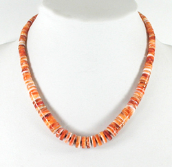 Authentic Native American Heishi 17 inch Orange Spiny Oyster Heishi Necklace by Santo Domingo artisan Ramon Calavaza