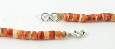 Authentic Native American Heishi 17 inch Orange Spiny Oyster Heishi Necklace by Santo Domingo artisan Ramon Calavaza