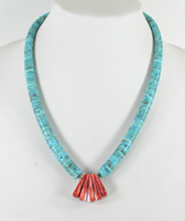 Authentic Native American Heishi 21 inch jacla style turquoise Heishi Necklace by Santo Domingo artisan Lupe Lovato