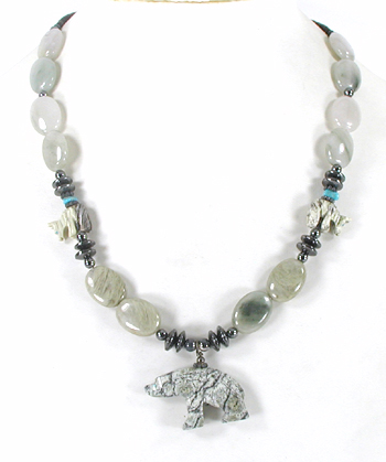 Authentic Native American Three Bears Quartz Necklace 19 1/2 inch by Navajo artisan Cynetta Smith